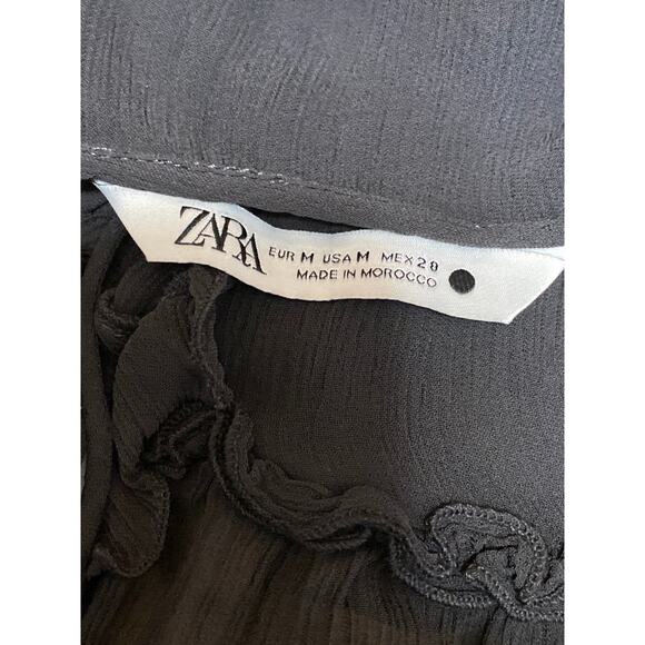 Zara Women's Black Mes Sheer Tie Ruffle Peplum Cami Camisole Tank Top Size M - Picture 5 of 5